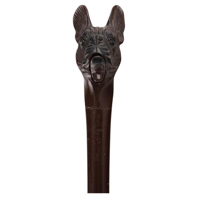 19th Century Hand-Carved Wooden Dog Head with Movable Jaw – Finely crafted from dark hardwood, this antique figural...
