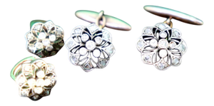 Gold and Silver Cufflinks with Diamond Chips, Set of 2