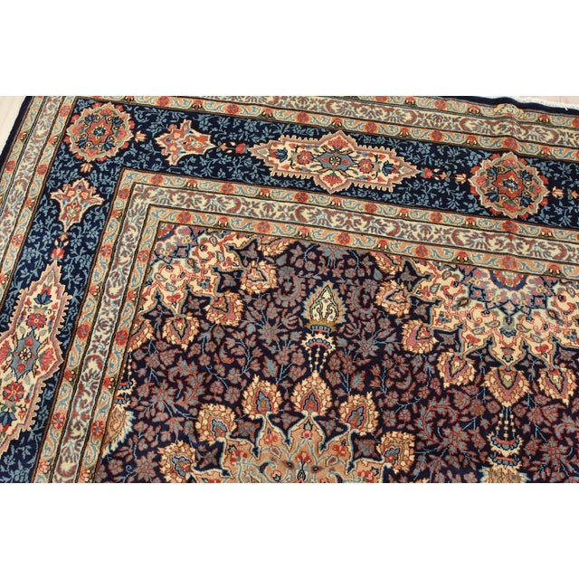 Textile Kerman Rug 9’9” X 13’8” Blue Wool Vintage Traditional Hand-Knotted Carpet For Sale - Image 7 of 15