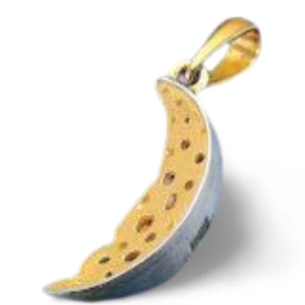 Handmade Mihail Chemiakin Slide Pendant – Crescent Moon Slice of Cheese Crafted in 925 Sterling Silver with 22K gold...