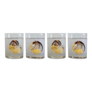 Vintage Coastal Seashell Motif Culver LTD Lowball Glasses, S/4 For Sale