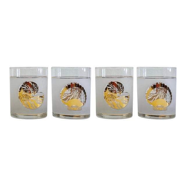 Vintage Coastal Seashell Motif Culver LTD Lowball Glasses, Set of 4 For Sale
