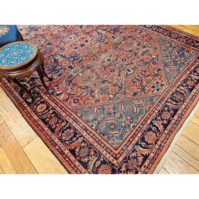 Textile Antique Persian Mahal Sultanabad Rug, Hand-Knotted Wool, Geometric Pattern, Rust & Turquoise, 9x12 For Sale - Image 7 of 17