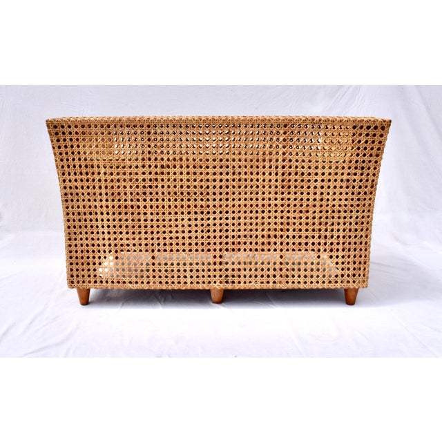 Modern Cane & Teak Settee in Sunbrella Upholstery For Sale - Image 9 of 14