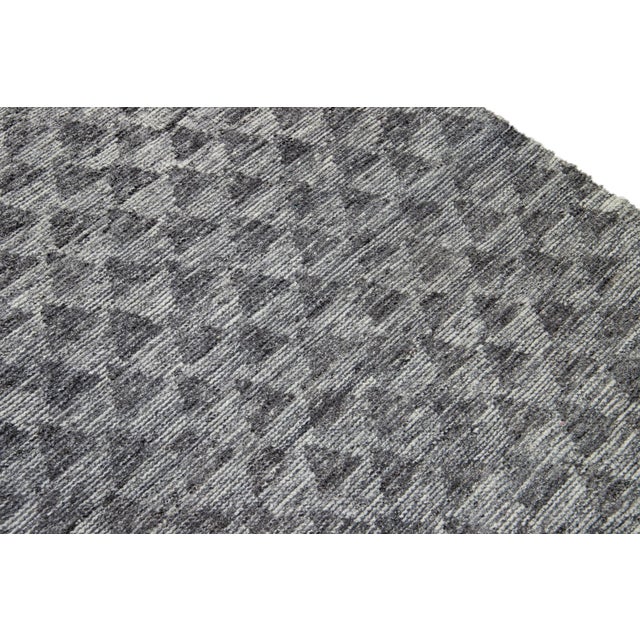 Modern Apadana's Safi Collection Handmade Allover Designed Gray Wool Rug For Sale - Image 10 of 11