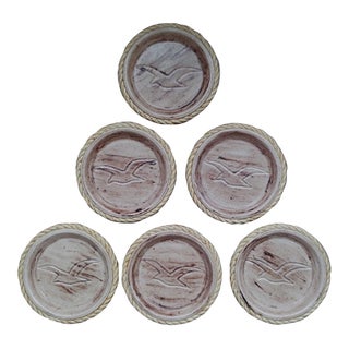 Vintage Coastal Nautical Duncan Enterprises Ceramic Seagull Coasters - Set of 6 For Sale