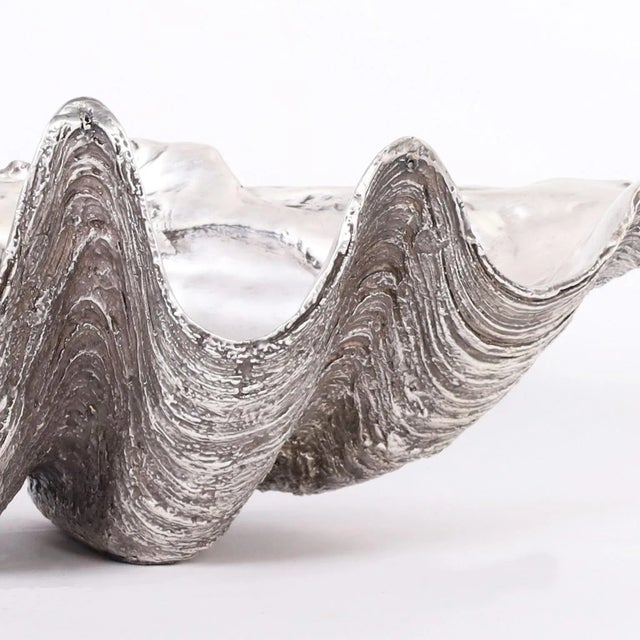 Silver Plate Life Size Giant Clam Shell Sculpture | Chairish