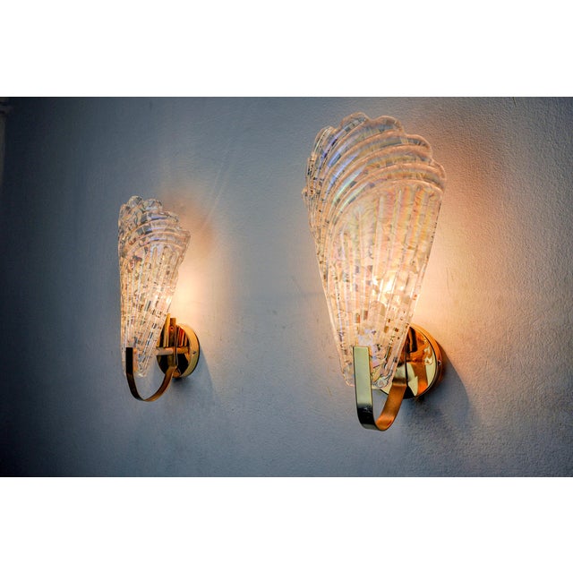 Frosted Leaf Wall Lights in Murano Glass, 1970, Set of 2 For Sale - Image 4 of 8