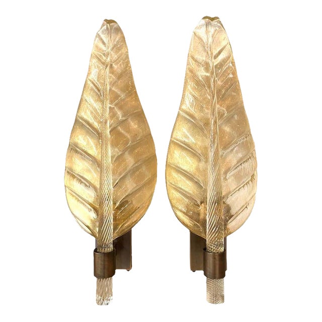 Large Scale Murano Glass Leaf Form Sconces - A Pair For Sale