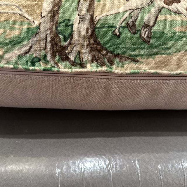 Medieval English hunting dogs tapestry linen, back with solid natural linen. 14”X27” with delicate self welting. Invisible...