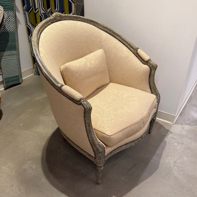 Early 20th Century Antique Minton-Spidell Barrel-Back Bergere For Sale - Image 5 of 13