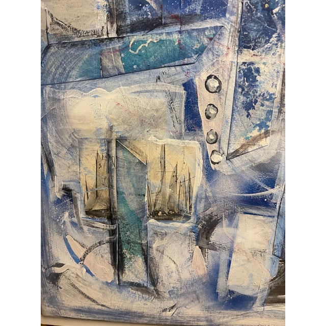 Sky Blue Cheryl Fudge “Nantucket I” – Large Blue & White Coastal Abstract Mixed Media Painting (2025) For Sale - Image 8 of 11
