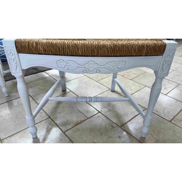 White Vintage Painted French Country Sheaf-Back Dining Chairs With Rush Seats - Set of 8 For Sale - Image 8 of 14