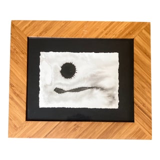 Contemporary Original Abstract Ink Painting Vintage Wood Frame For Sale