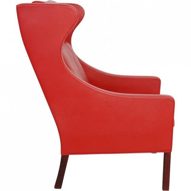 Set of Model 2204 Wingchair and Ottoman in Red Leather by Børge Mogensen, 2000s For Sale - Image 14 of 18