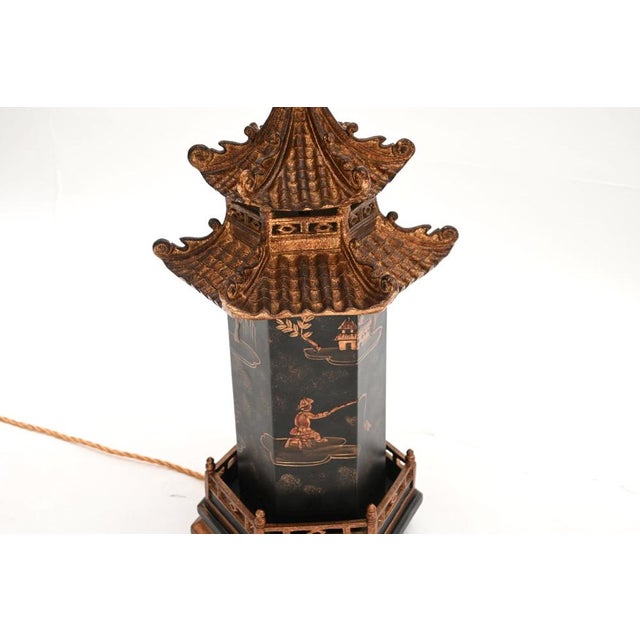 Antique Chinoiserie Oriental Lacquered Table Lamps, 1970s, Set of 2 For Sale - Image 11 of 14