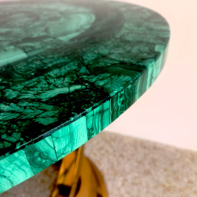 Stunning Tessellated Malachite Round Dining Table With Brass Base, Made in Italy For Sale - Image 10 of 15