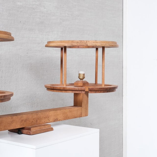 Mid-Century French Oak Pendant Light by Guilleme Et Chambon For Sale - Image 5 of 9