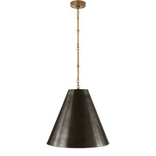 Thomas O'Brien for Visual Comfort Signature Goodman Medium Hanging Light in Hand-Rubbed Antique Brass with Bronze Shade For Sale