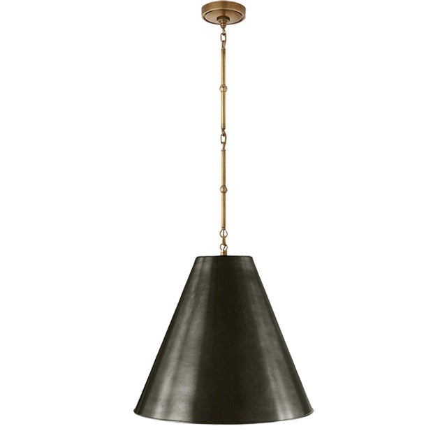 Thomas O'Brien for Visual Comfort Signature Goodman Medium Hanging Light in Hand-Rubbed Antique Brass with Bronze Shade For Sale
