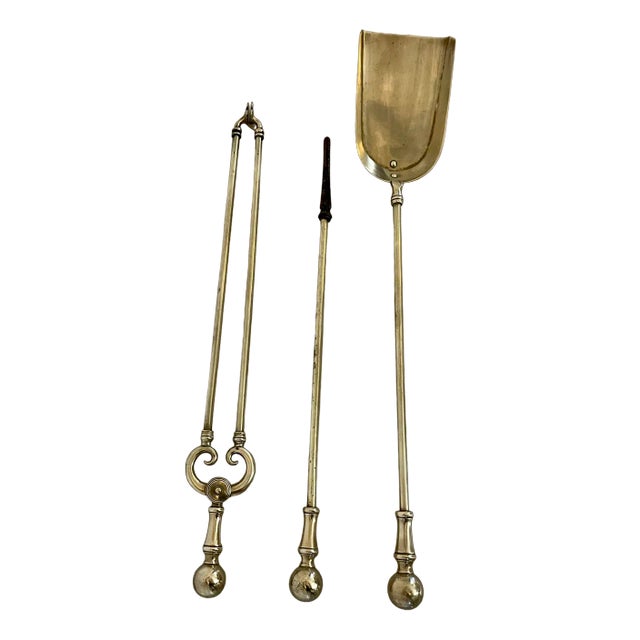 Antique Victorian Brass Fire Irons, 1860s, Set of 3 For Sale