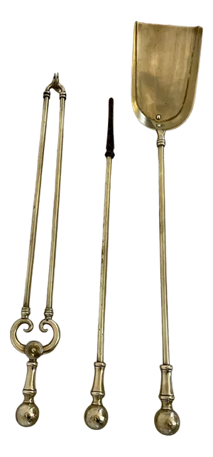 Antique Victorian Brass Fire Irons, 1860s, Set of 3
