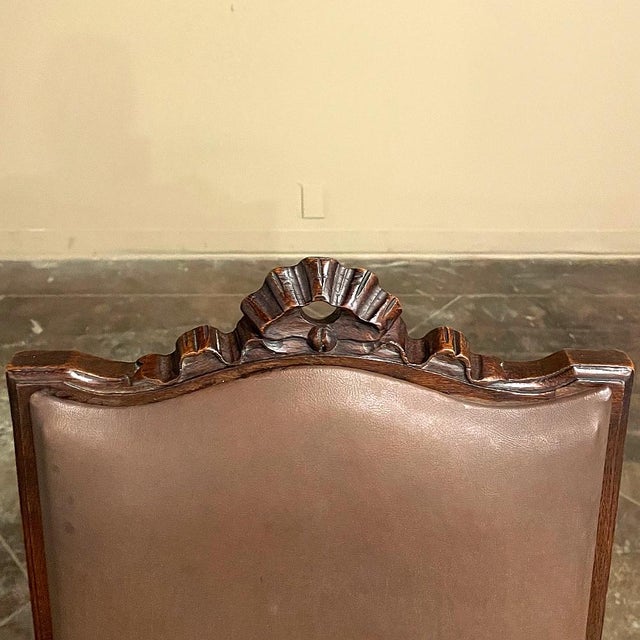 Set of 6 Antique Country French Louis XVI Dining Chairs With Leather For Sale - Image 16 of 18