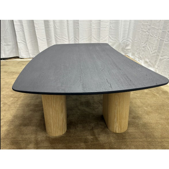 Contemporary Arhaus Sculptural Two-Tone Coffee Table Organic Modern | Matte Black Top With Blonde Wood Legs For Sale - Image 3 of 18