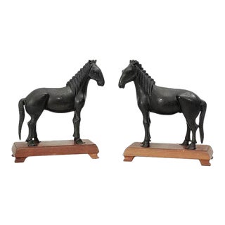 Chinese Patinated Bronze Models of Horses on Fitted Wood Stands - A Pair For Sale