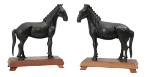 Chinese Patinated Bronze Models of Horses on Fitted Wood Stands - A Pair