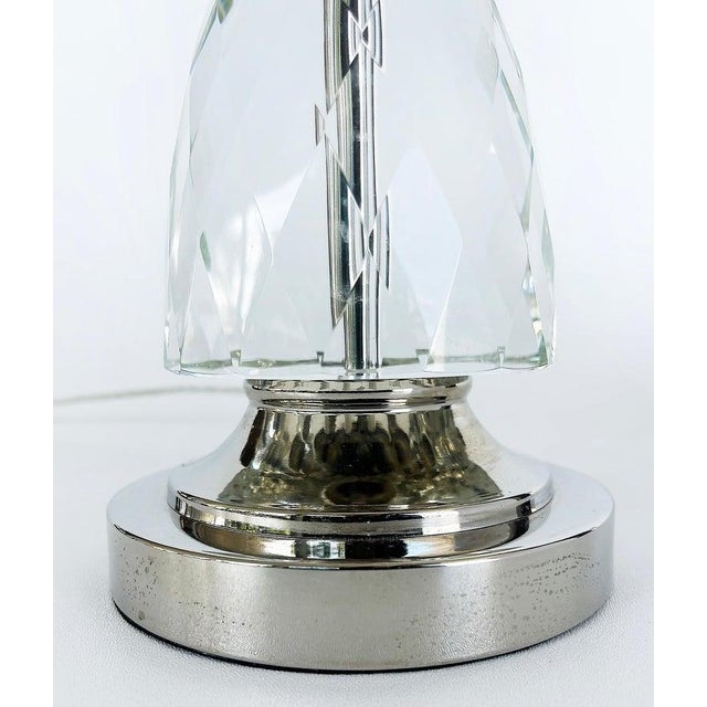 Faceted Glass, Chrome Table Lamp, Drum Shade. Lucite Finial For Sale In Miami - Image 6 of 9