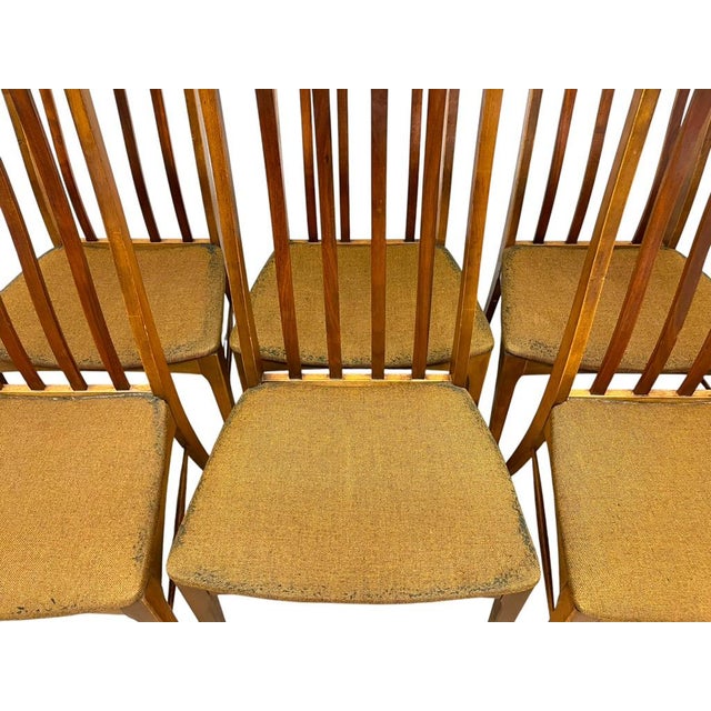 Set of 6 Vintage Mid-Century Modern Slat-Back Dining Chairs With Upholstered Seats For Sale In Seattle - Image 6 of 10