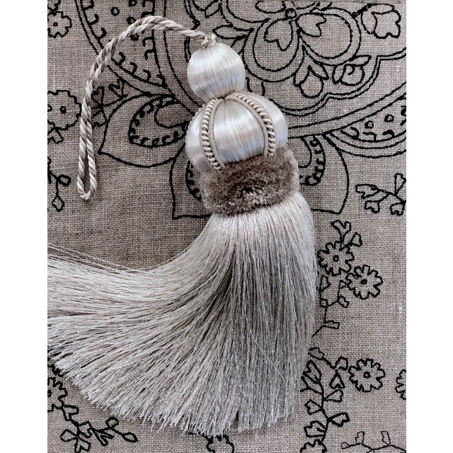 2020s Dove Gray Satin Key Tassel With Platinum Velvet and Gimp Details For Sale - Image 5 of 15