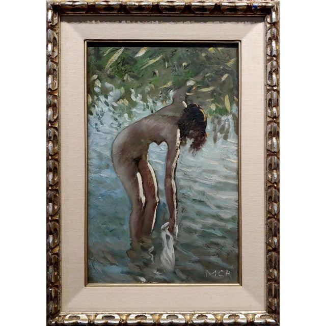 Pal Molnar - Nude Female Bathing at the Lake - Oil painting Oil painting on Masonite, signed circa 1960s Masonite size 15...