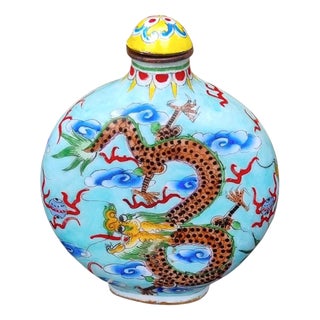 Antique Chinese Qianlong Canton Enamel Snuff Bottle with Dual Dragons For Sale