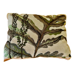Handmade Needlepoint Fern Pillow For Sale