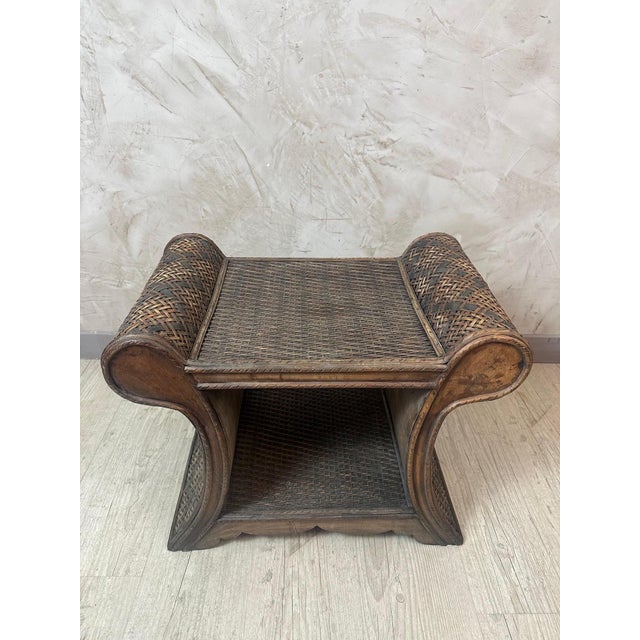 Rattan and Wood Stool, 1930s For Sale - Image 9 of 14