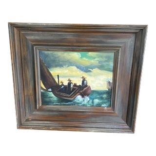 Mid 20th Century Figurative Nautical Oil Painting, Framed For Sale