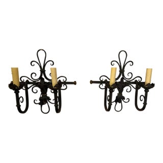 19th Century Iron Two-Arm Sconces, Circa 1890 For Sale