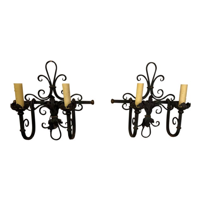 19th Century Iron Two-Arm Sconces, Circa 1890 For Sale