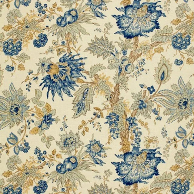 Sample- Schumacher Ellis Floral Vine Fabric in Indigo For Sale