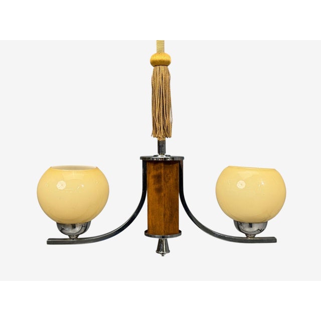 1930s Swedish Art Deco, Pendant Light, Burl, Cord, Glass, Chrome, Sweden, 1930s For Sale - Image 5 of 11
