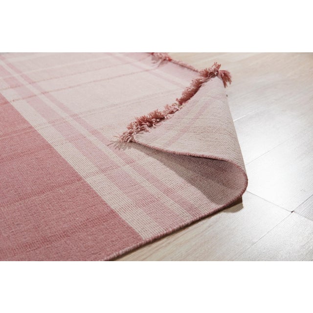 Contemporary Pink Plaid Flatweave Wool Rug 9x12 For Sale - Image 3 of 9