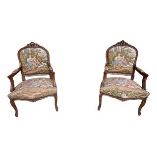 Armchairs Upholstered in Tapestry, Set of 2 For Sale