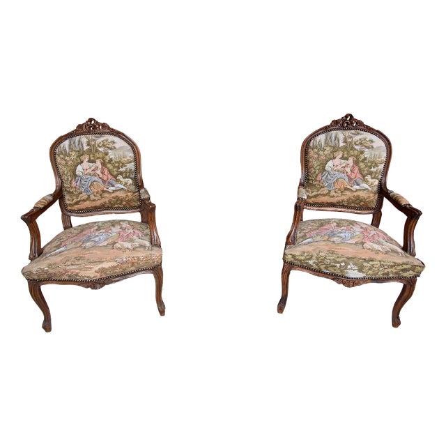 Armchairs Upholstered in Tapestry, Set of 2 For Sale