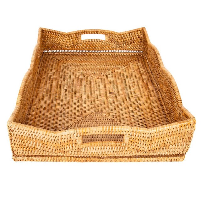 Artifacts Rattan Scallop Collection Rectangular Tray in Honey Brown - 22" For Sale - Image 4 of 6