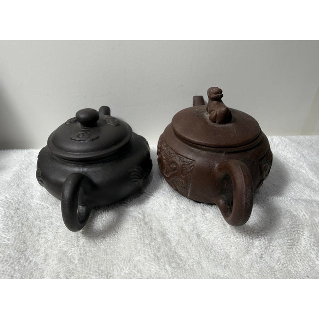 Chinese Vintage Chinese YiXing Small Teapots Dragon Motif Brown/Dark 20th C. - Set of 3 For Sale - Image 3 of 12