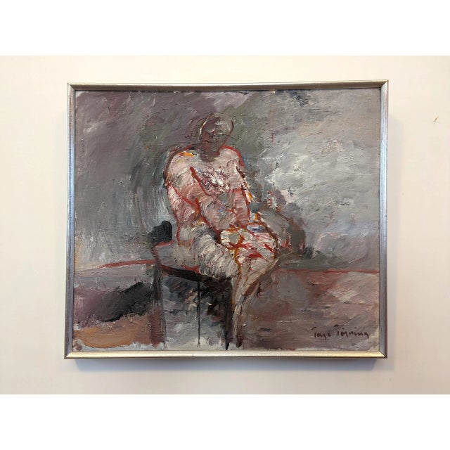 ENIGMA Oil on Canvas Size: 49 x 57 cm (including frame) An emotive and skillfully executed mid-century abstract figurative...