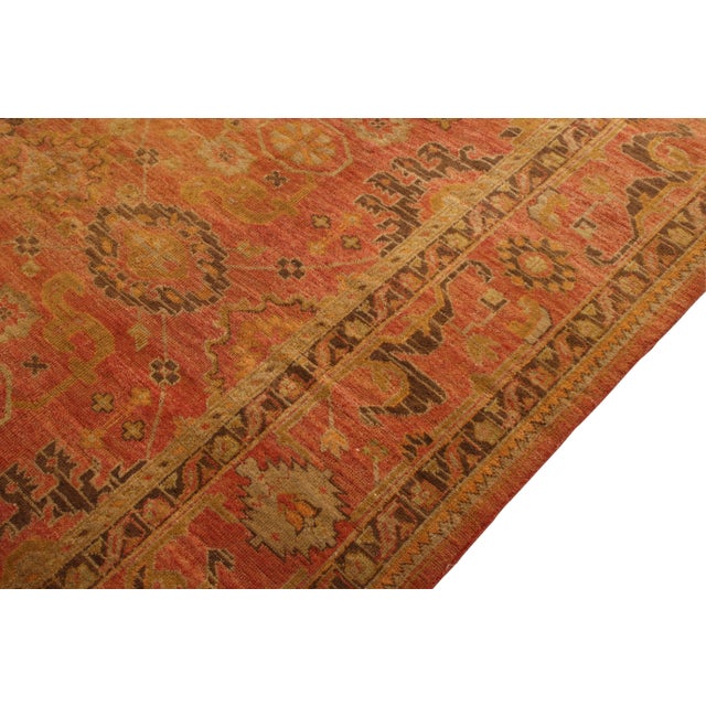 Hand Knotted Vintage Oushak Rug in Red and Brown Geometric Pattern For Sale - Image 4 of 6