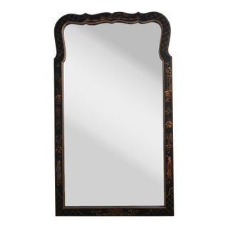 Chinoiserie Decorated Black Frame Vintage Mirror For Sale